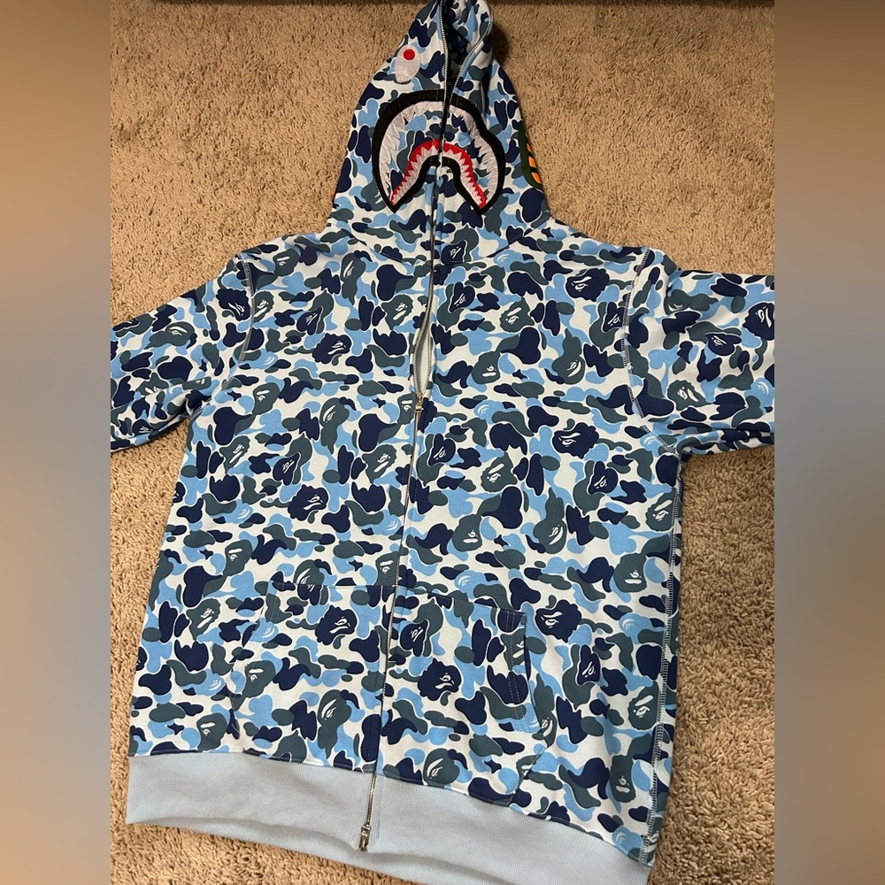 BAPE blue camo shark full zip hoodie (NEW)